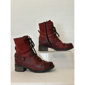 Taos Crave Zip Boots Women 38 US 7.5 Red Dark Suede Leather Cap Toe Distressed